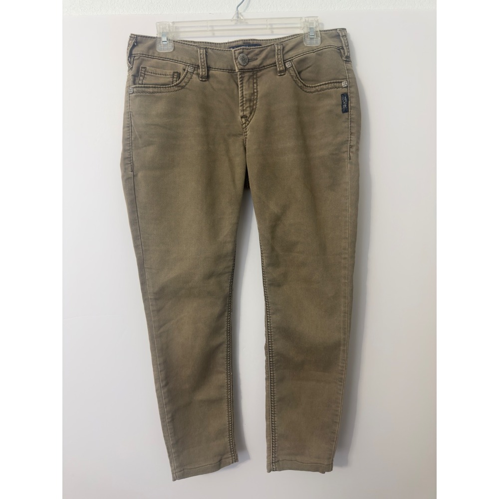 Silver Jeans Co Aiko Mid Super Skinny Women W30 Olive Green Khaki Stretch